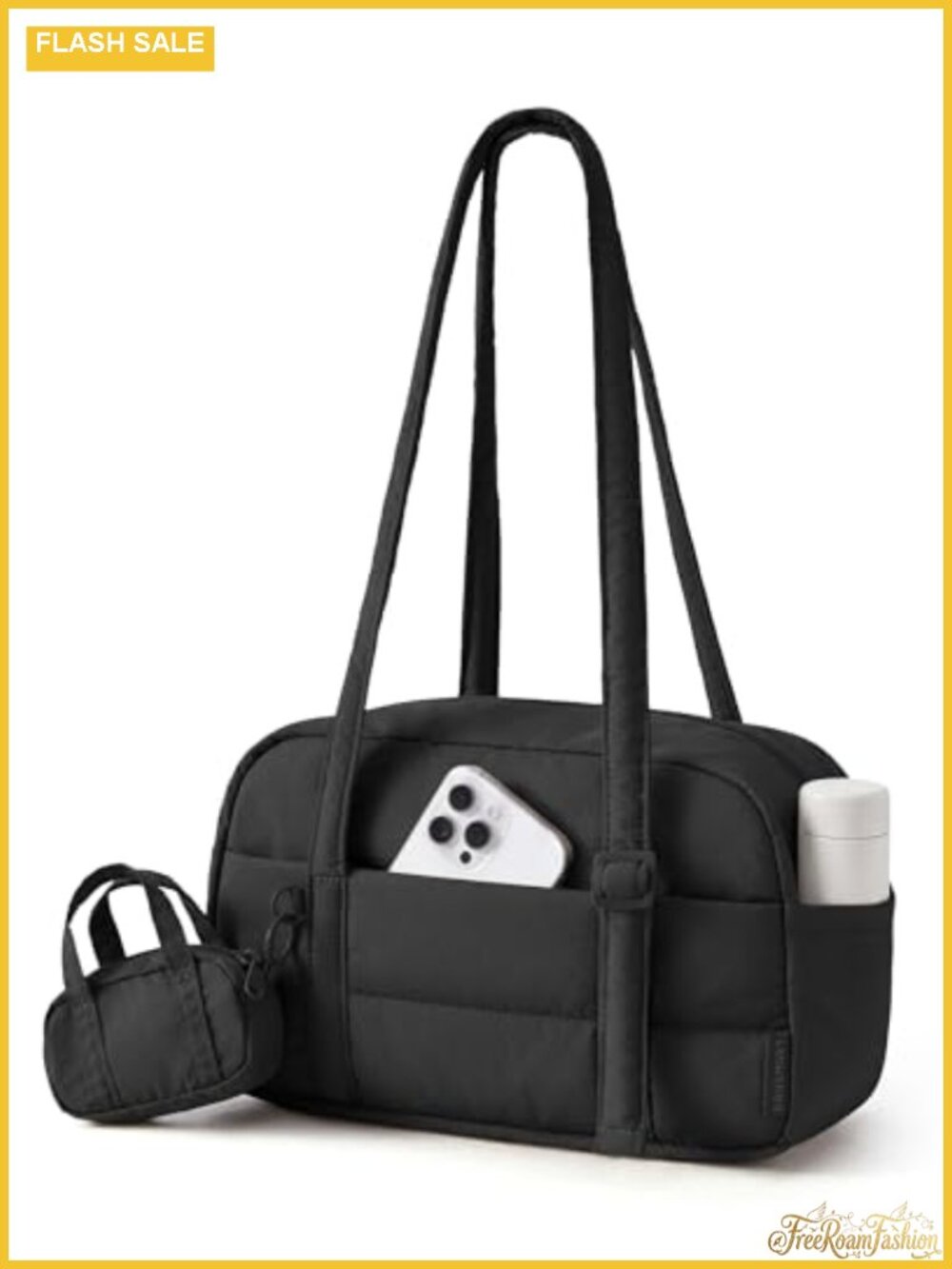 Quilted Puffer Shoulder Bag, Lightweight Small Tote with Pockets